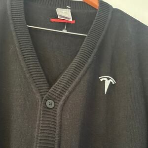 Tesla Classic Cardigan Sweater large Button Up Black V-Neck office wear New!